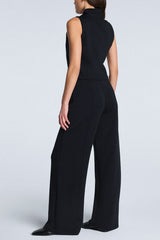 Spanx Shawl Collar Half Zip Jumpsuit in Very Black - Viva Diva Boutique