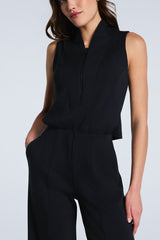 Spanx Shawl Collar Half Zip Jumpsuit in Very Black - Viva Diva Boutique