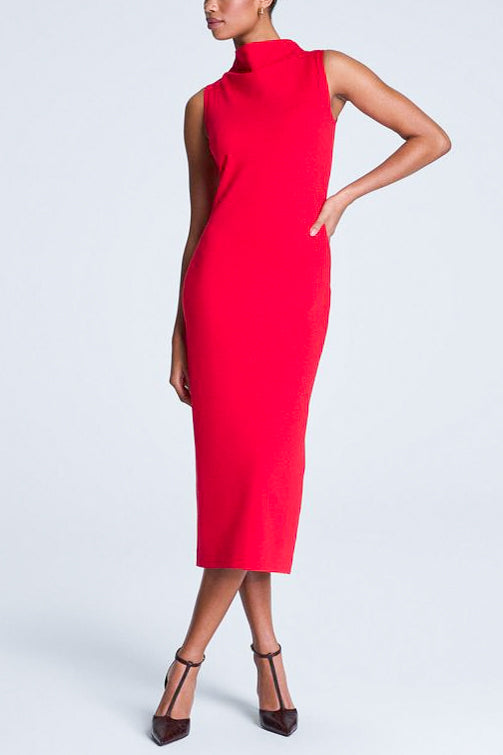 Spanx Sleeveless T-Neck Midi Dress in Red - Viva Diva Boutique