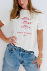 Sunny Somewhere Sardines of Sardinia Tee in Off White
