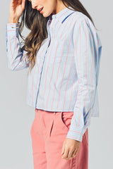 The Shirt The LS Boxy Crop in Blue/Pink/Red Micro - Viva Diva Boutique