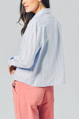 The Shirt The LS Boxy Crop in Blue/Pink/Red Micro - Viva Diva Boutique