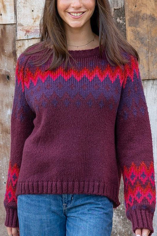 Wooden Ships Jaxon Fair Isle Raglan in Velvety Plum Multi - Viva Diva Boutique