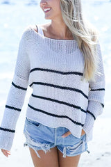 Wooden Ships Key West Striped Chunky Crew in Almond Butter/Black - Viva Diva Boutique
