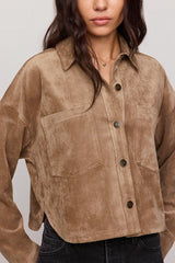 Z Supply All Day Cropped Suede Jacket in Light Sand