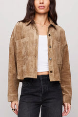 Z Supply All Day Cropped Suede Jacket in Light Sand