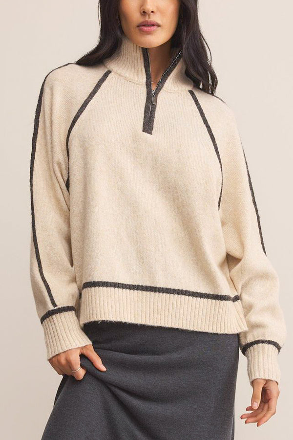 Z Supply Alps Half Zip Sweater in Light Oatmeal Heather