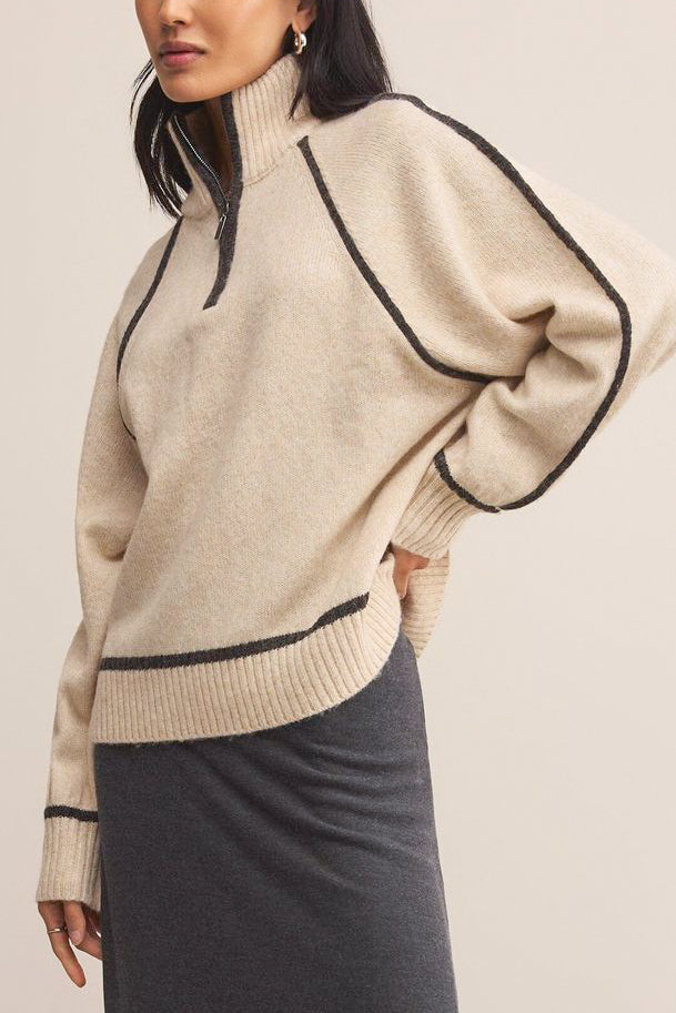 Z Supply Alps Half Zip Sweater in Light Oatmeal Heather