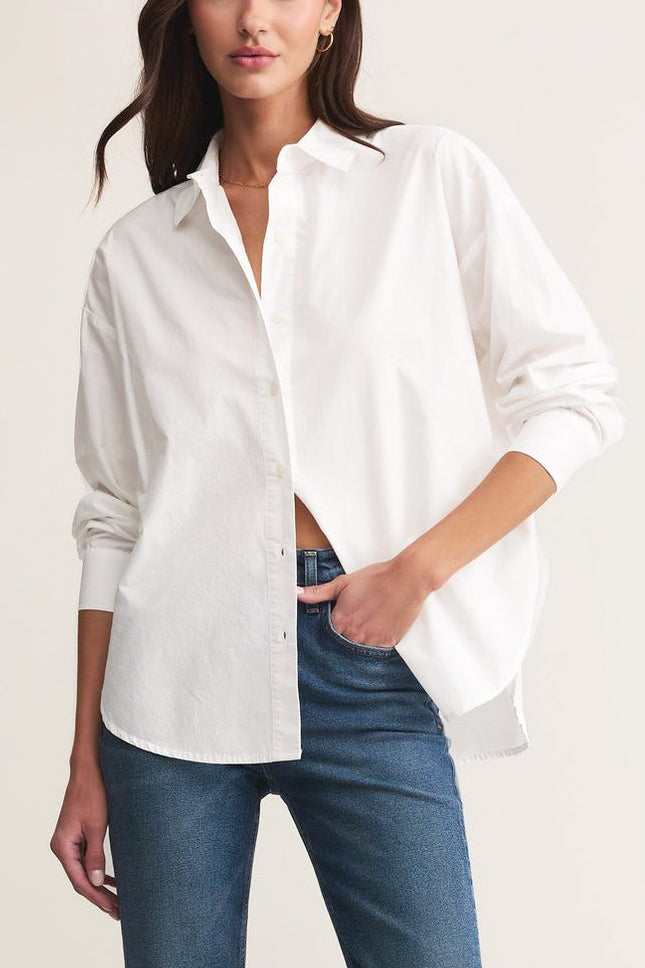 Z Supply Elevated Poplin Shirt in White - Viva Diva Boutique