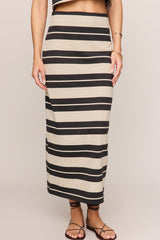 Z Supply Gail Striped Jersey Midi Skirt in Ash Black