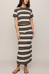 Z Supply Gail Striped Jersey Midi Skirt in Ash Black