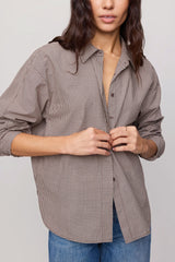 Z Supply On Duty Gingham Button Up in Dark Chocolate
