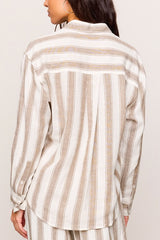 Z Supply Perfect Striped Button Up in Light Toffee