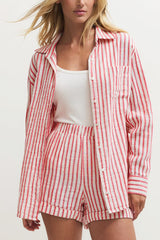 Z Supply Saturdays Stripe Shirt in Crimson Crush - Viva Diva Boutique