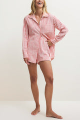 Z Supply Saturdays Stripe Shirt in Crimson Crush - Viva Diva Boutique