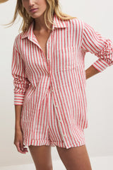 Z Supply Saturdays Stripe Shirt in Crimson Crush - Viva Diva Boutique