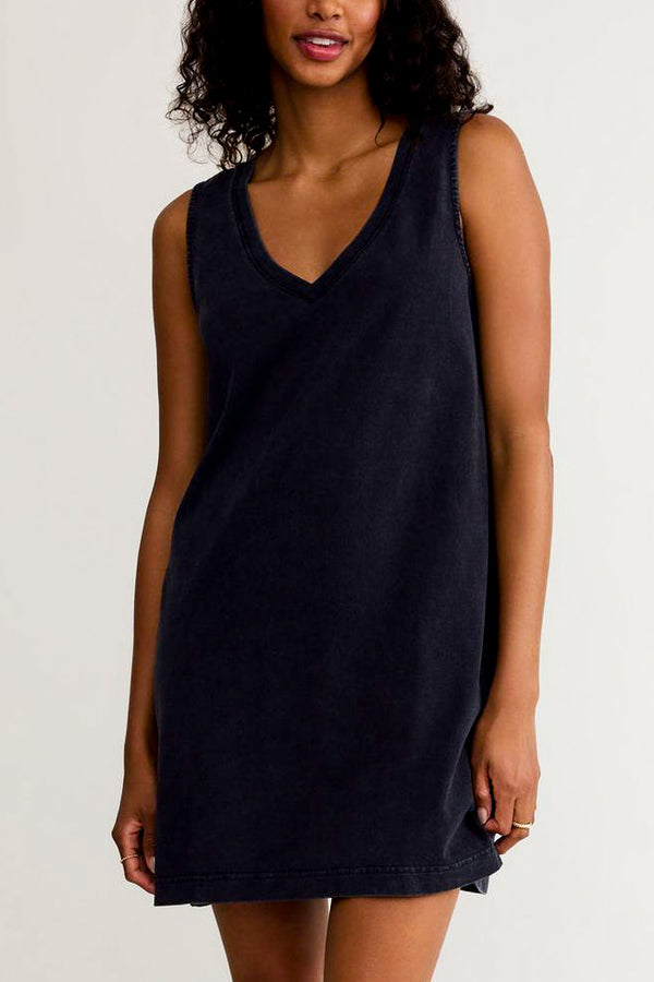 Z Supply Sloane V-Neck Mini Dress in Black - Viva Diva Boutique