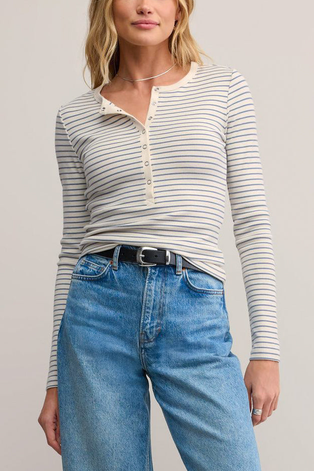 Z Supply Stella Stripe Henley in Crystal - Viva Diva Boutique