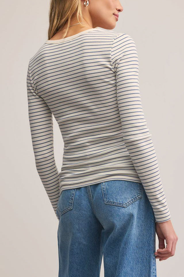 Z Supply Stella Stripe Henley in Crystal - Viva Diva Boutique