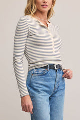 Z Supply Stella Stripe Henley in Crystal - Viva Diva Boutique