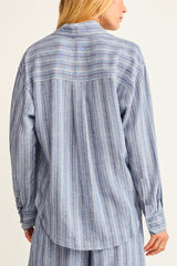 Z Supply The Perfect Striped Button Up in Indigo - Viva Diva Boutique