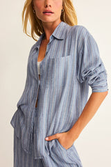 Z Supply The Perfect Striped Button Up in Indigo - Viva Diva Boutique